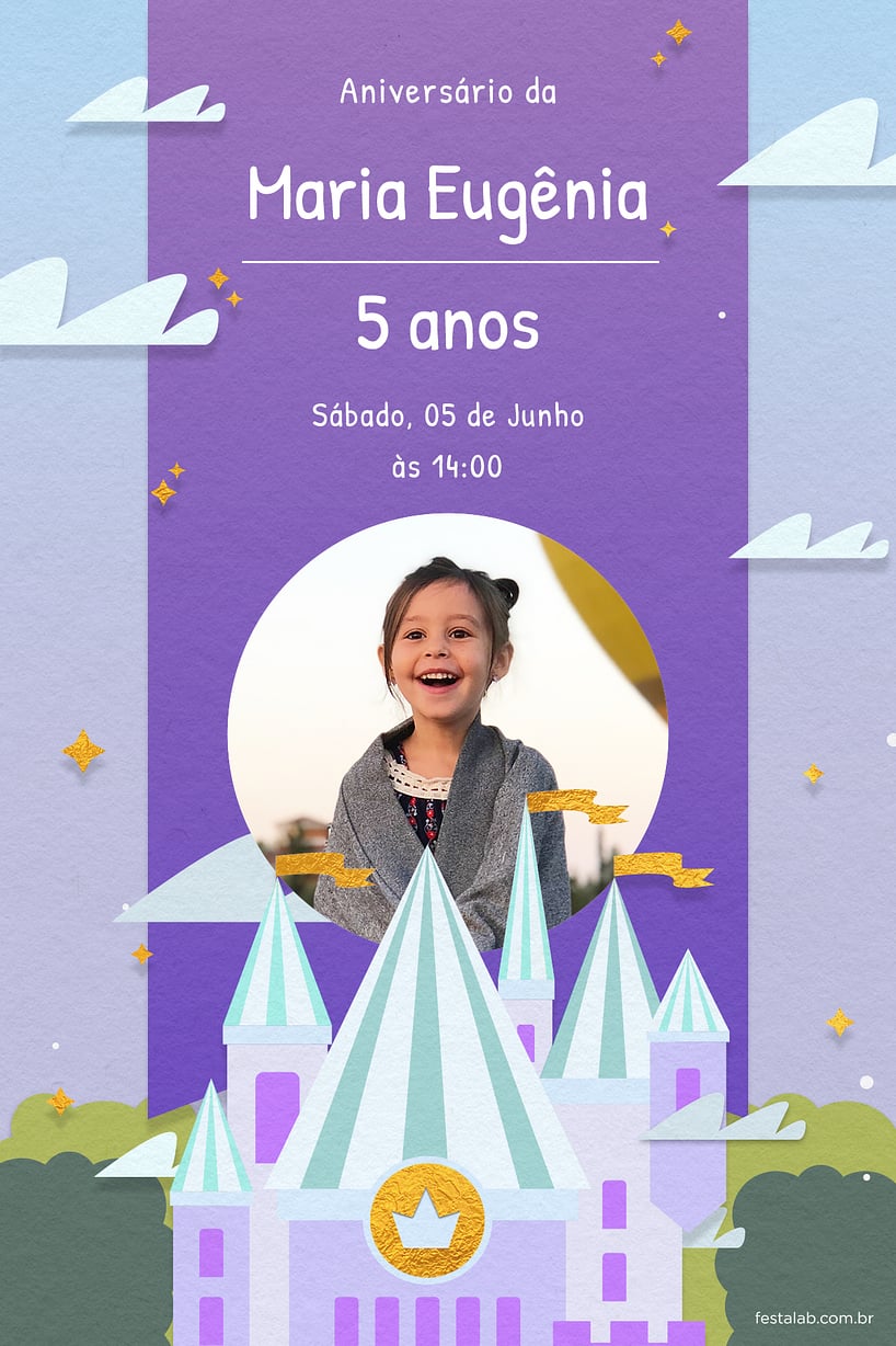 Modelo de Convite de Aniversario - Castelo Lilas Convite de Aniversario - Castelo Lilas