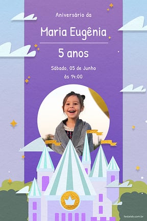 Modelo de Convite de Aniversario - Castelo Lilas Convite de Aniversario - Castelo Lilas