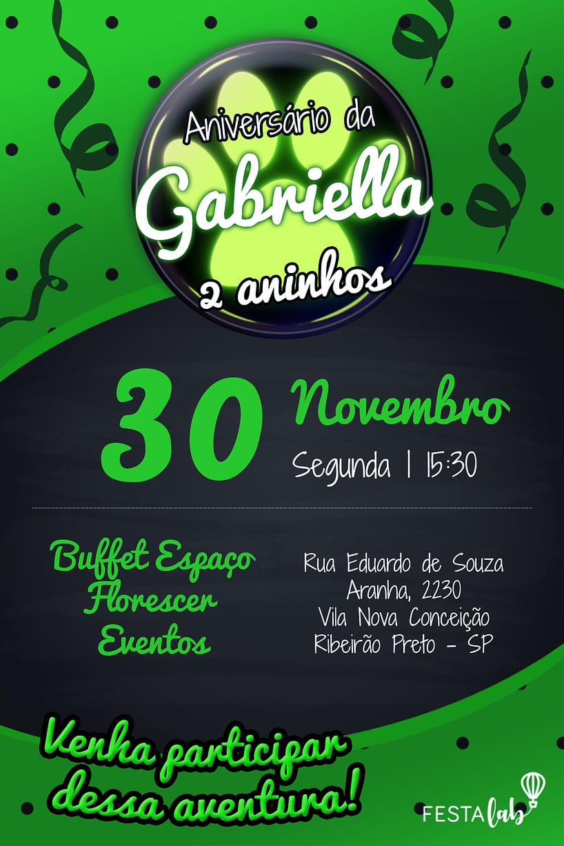 Convite Cat Noir grátis para editar