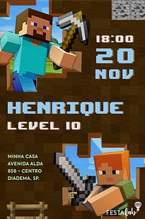 Modelo de Convite de Aniversario - Caverna Minecraft Convite Caverna Minecraft grátis para editar