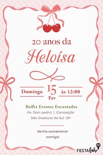 Modelo de Convite de Aniversario - Cereja com laco Convite Cereja com laço grátis para editar