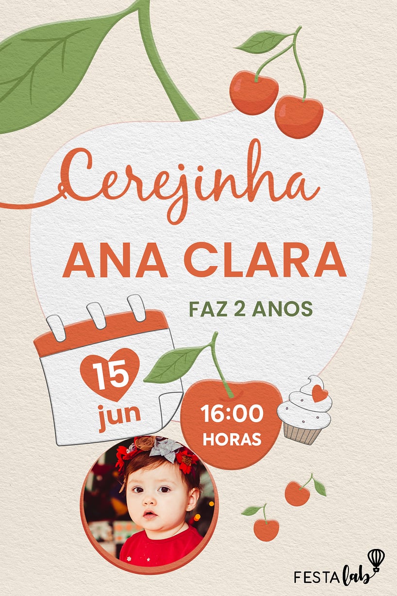 Criar convite de aniversário - Cerejinha| FestaLab