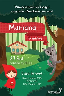 Modelo de Convite de Aniversario - Chapeuzinho Vermelho Convite Chapeuzinho Vermelho grátis para editar