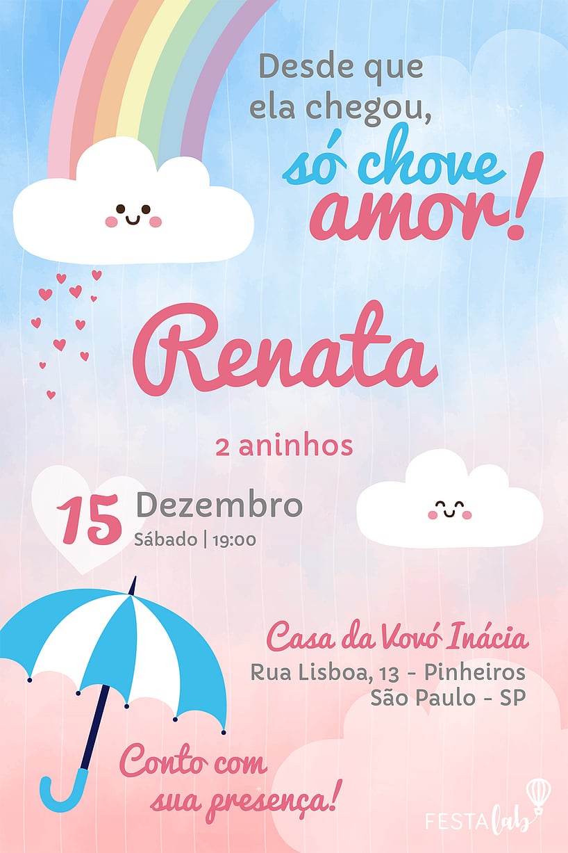 Convite de Aniversario - Chuva de Amor