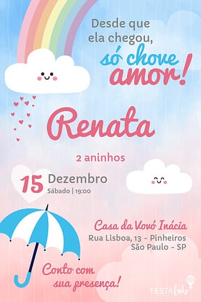 Modelo de Convite de Aniversario - Chuva de Amor Convite de Aniversario - Chuva de Amor
