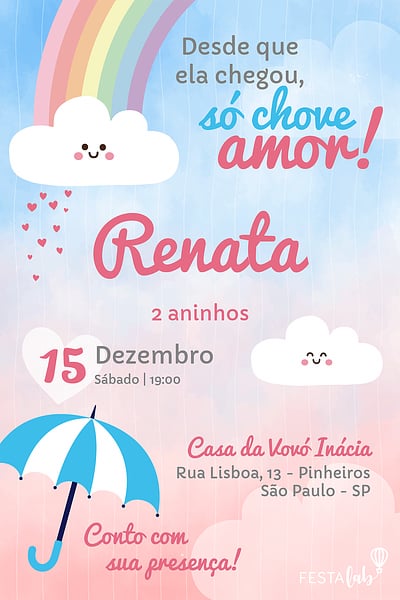 Criar convite de aniversário - Chuva de Amor| FestaLab
