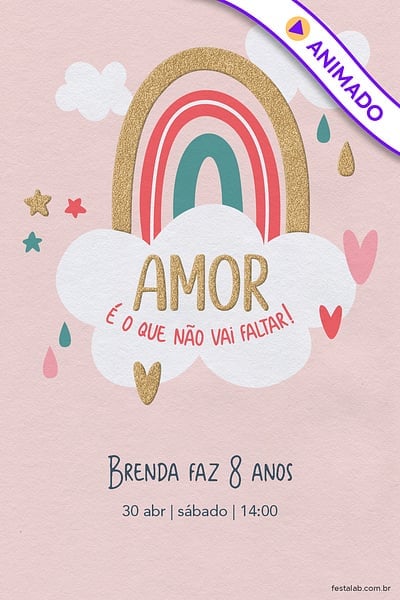Modelo de Convite de Aniversario - Chuva de coracoes Convite Chuva de corações grátis para editar