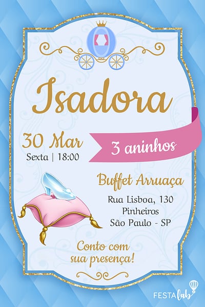 Criar convite de aniversário - Cinderela| FestaLab
