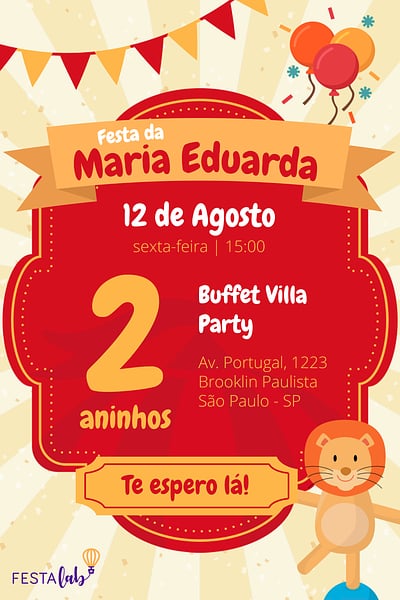 Criar convite de aniversário - Circo dos Sonhos| FestaLab