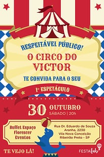 Modelo de Convite de Aniversario - Uma Festa no Circo Convite Uma Festa no Circo grátis para editar