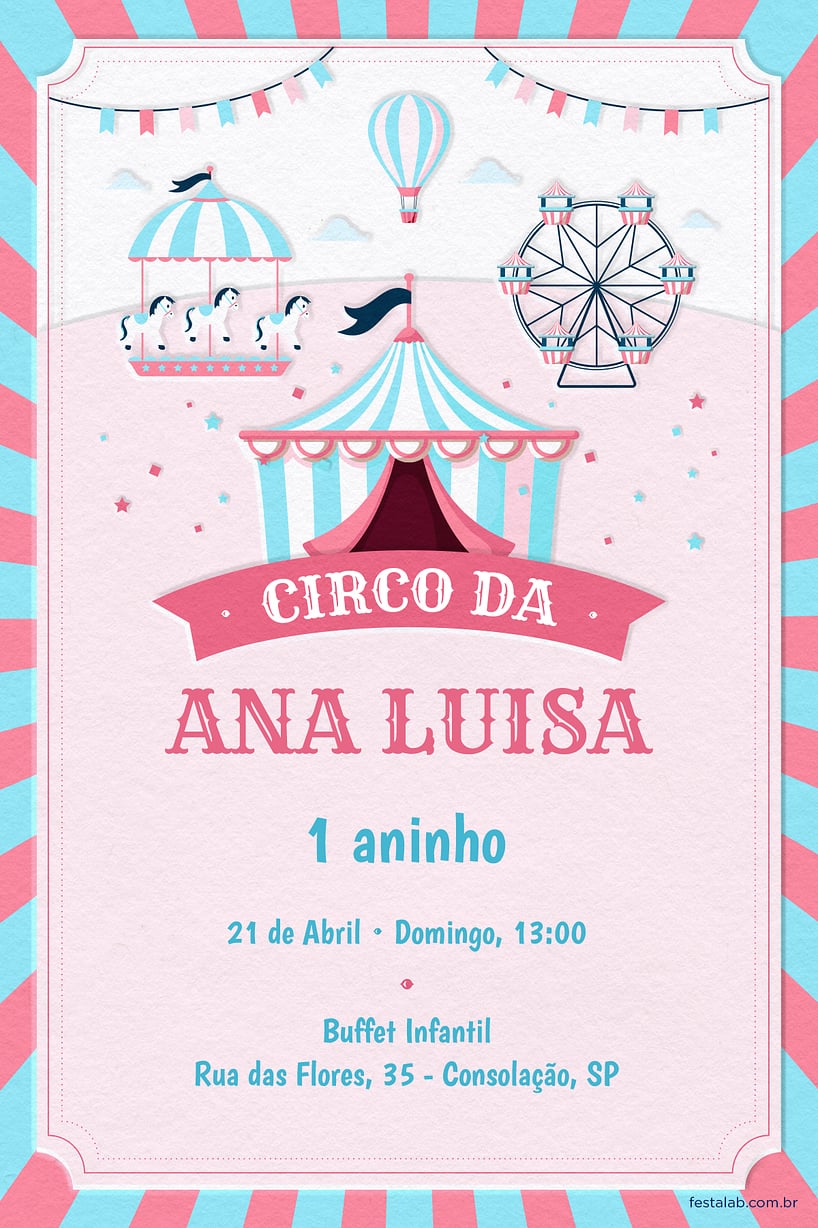 Convite de Aniversario - Circo Rosa