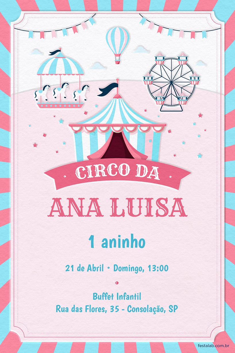 Convite de Aniversario - Circo Rosa