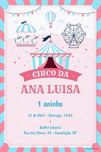 Modelo de Convite de Aniversario - Circo Rosa Convite Circo Rosa grátis para editar