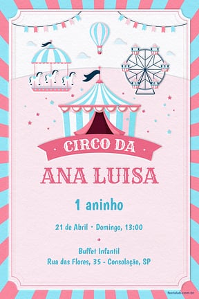 Modelo de Convite de Aniversario - Circo Rosa Convite de Aniversario - Circo Rosa