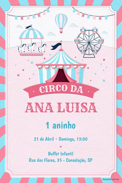 Criar convite de aniversário - Circo Rosa| FestaLab