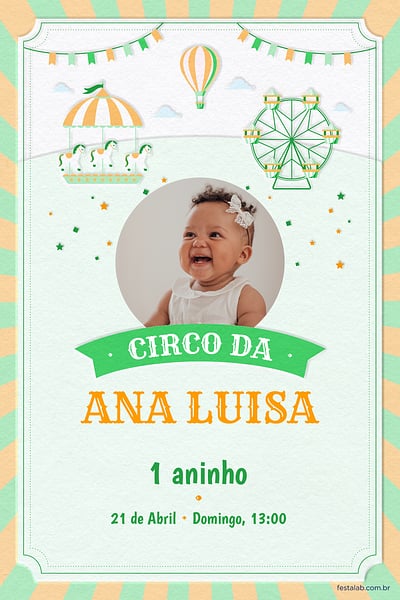 Modelo de Convite de Aniversario - Circo Verde Convite Circo Verde grátis para editar