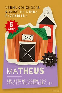 Modelo de Convite de Aniversario - Colagens da Fazenda Bege Convite Colagens da Fazenda Bege grátis para editar