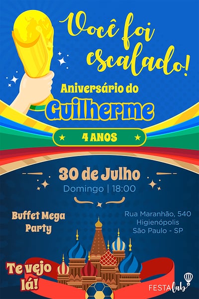 Modelo de Convite de Aniversario - Copa do Mundo Convite Copa do Mundo grátis para editar