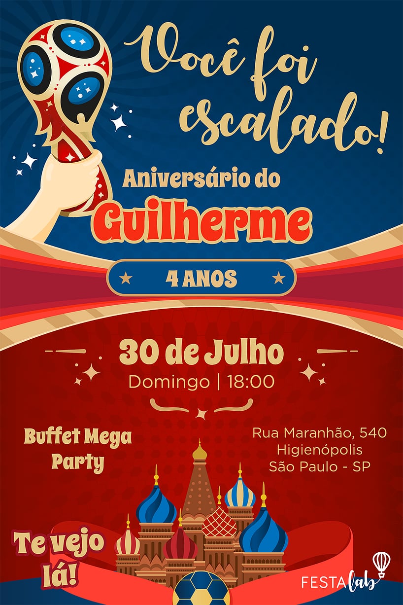 Convite Copa do Mundo - Rússia grátis para editar