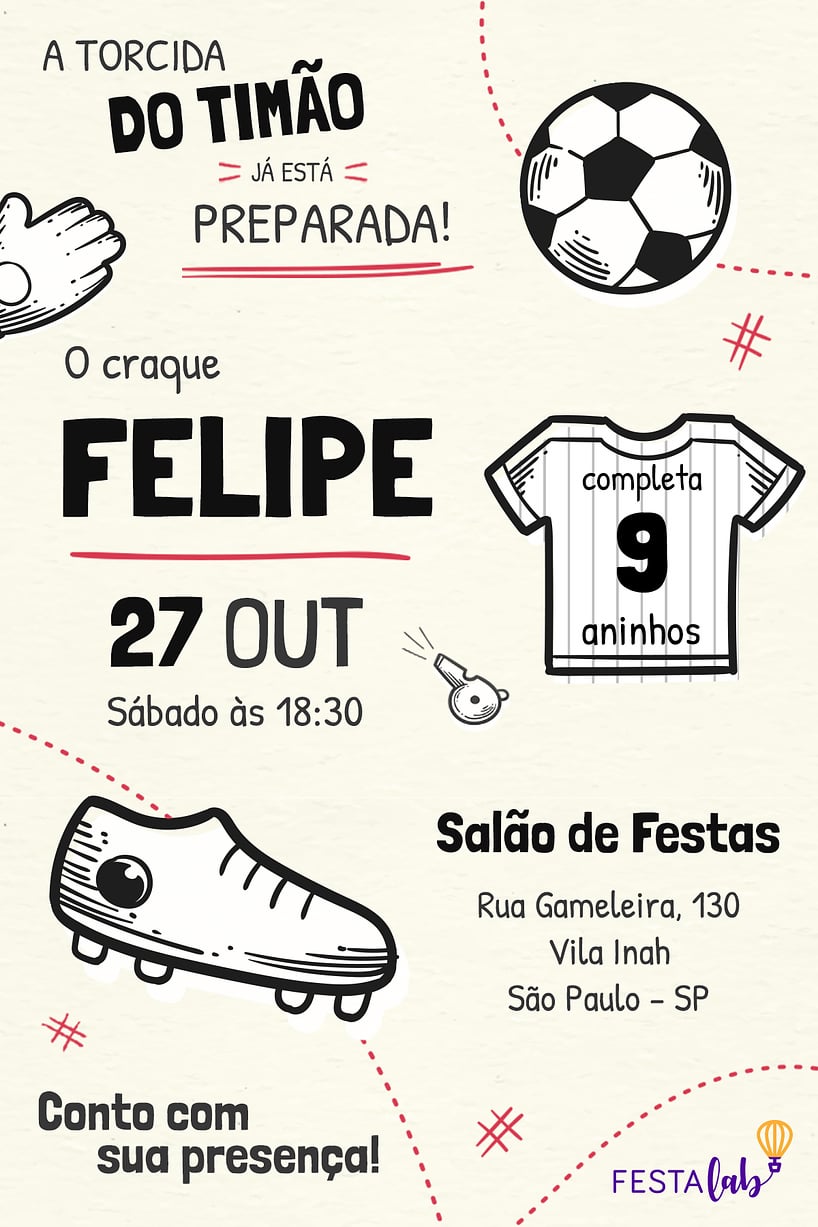 Criar convite de aniversário - Corinthians| FestaLab
