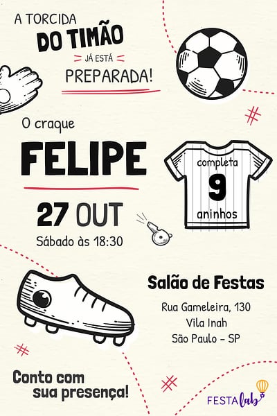 Modelo de Convite de Aniversario - Corinthians Convite Corinthians grátis para editar