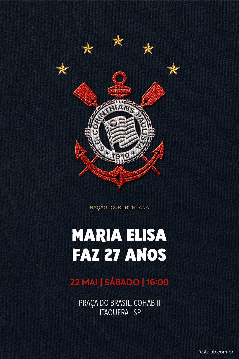 Criar convite de aniversário - Corinthians camisa| FestaLab