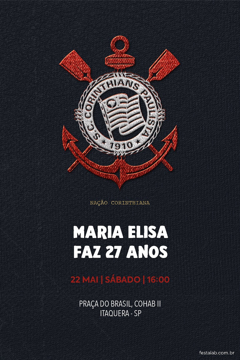 Convite Corinthians camisa grátis para editar