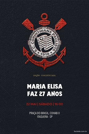 Modelo de Convite de Aniversario - Corinthians camisa Convite de Aniversario - Corinthians camisa