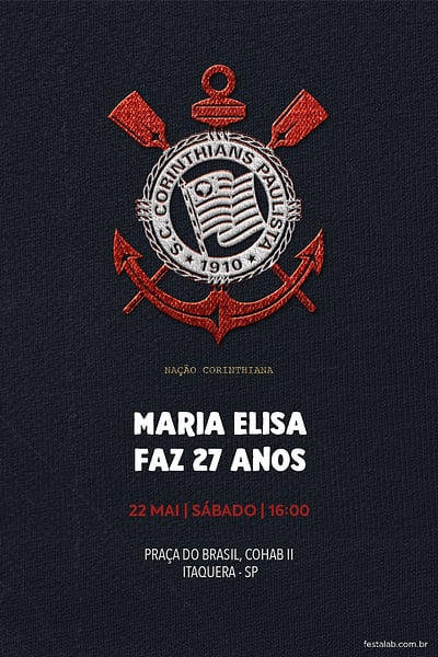 Modelo de Convite de Aniversario - Corinthians camisa Convite Corinthians camisa grátis para editar