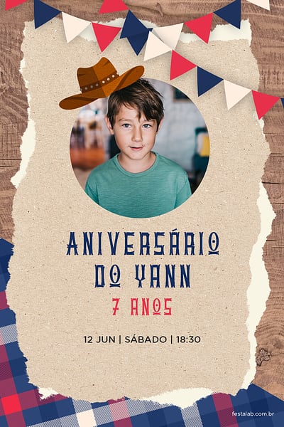 Modelo de Convite de Aniversario - Cowboy Convite Cowboy grátis para editar