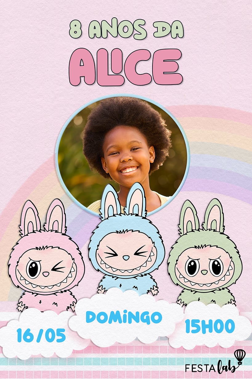 Criar convite de aniversário - Curtindo com os Labubus| FestaLab