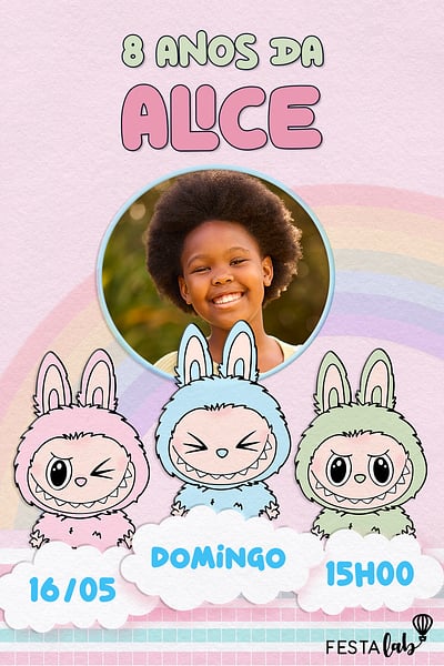 Criar convite de aniversário - Curtindo com os Labubus| FestaLab