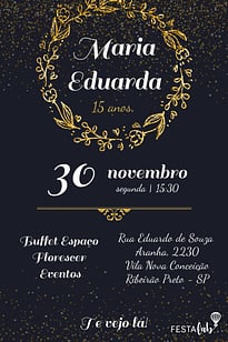 Convite Coroa de Louros dourado grátis para editar