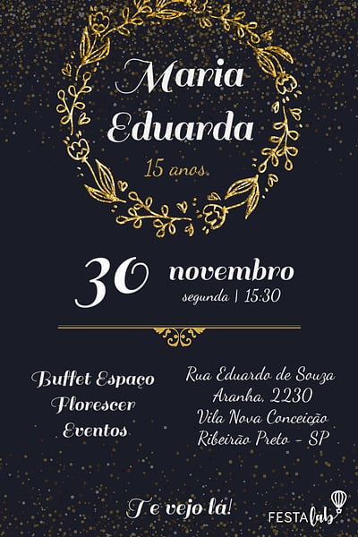 Modelo de Convite de Aniversario - Coroa de Louros dourado Convite Coroa de Louros dourado grátis para editar