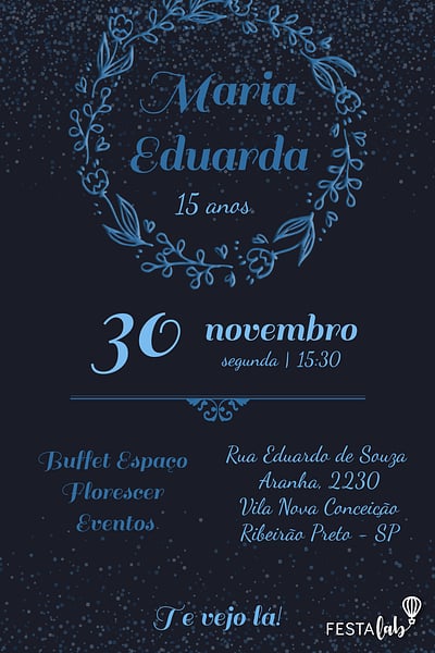 Criar convite de aniversário - Coroa de Louros azul| FestaLab