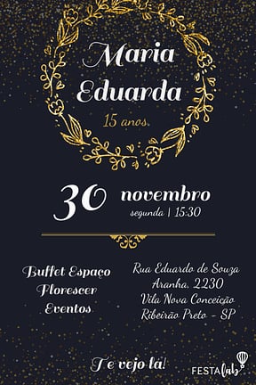 Modelo de Convite de Aniversario - Debutante - Coroa de Louros Convite de Aniversario - Debutante - Coroa de Louros