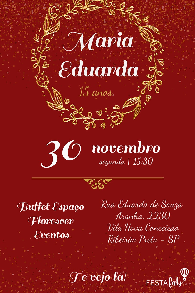 Modelo de Convite de Aniversario - Coroa de Louros Vermelho Convite Coroa de Louros Vermelho grátis para editar
