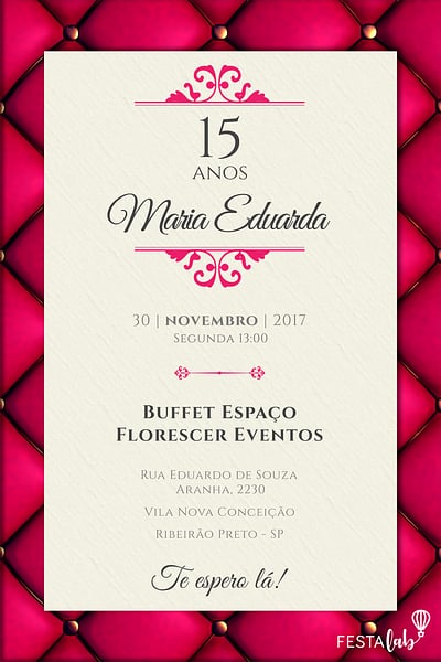 Modelo de Convite de Aniversario - Debutante Luxo Criar convite de aniversário - Debutante Luxo| FestaLab