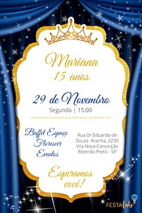 Modelo de Convite de Aniversario - Debutante - Realeza Convite Debutante - Realeza grátis para editar