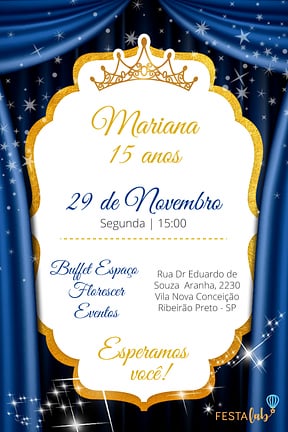 Modelo de Convite de Aniversario - Debutante - Realeza Convite de Aniversario - Debutante - Realeza