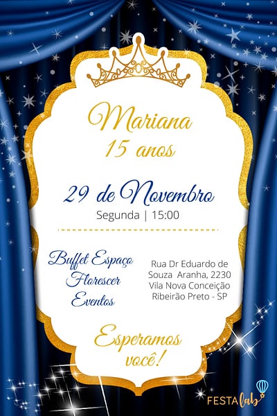 Modelo de Convite de Aniversario - Debutante - Realeza Convite Debutante - Realeza grátis para editar