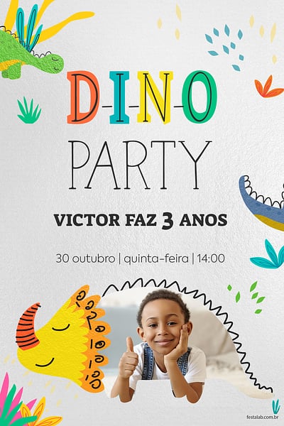 Modelo de Convite de Aniversario - Dino Baby Convite Dino Baby grátis para editar