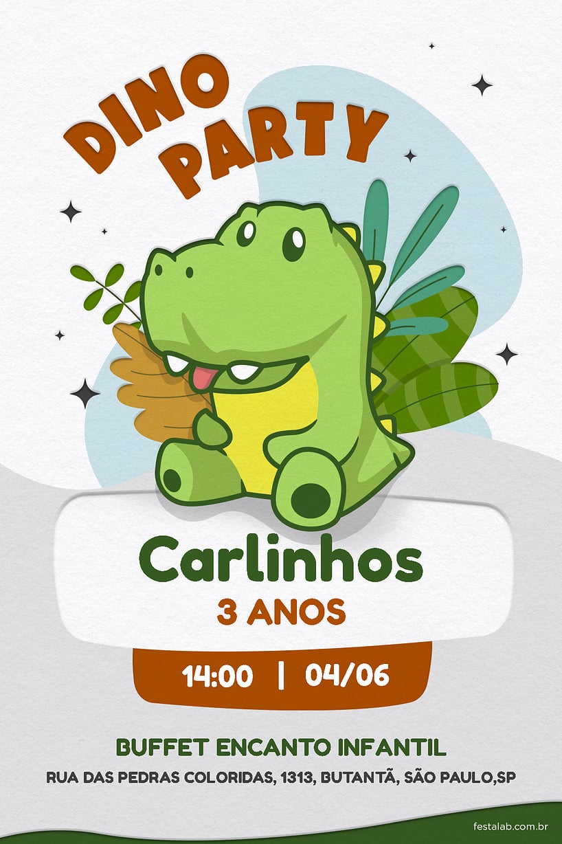 Criar convite de aniversário - Dino party verde| FestaLab