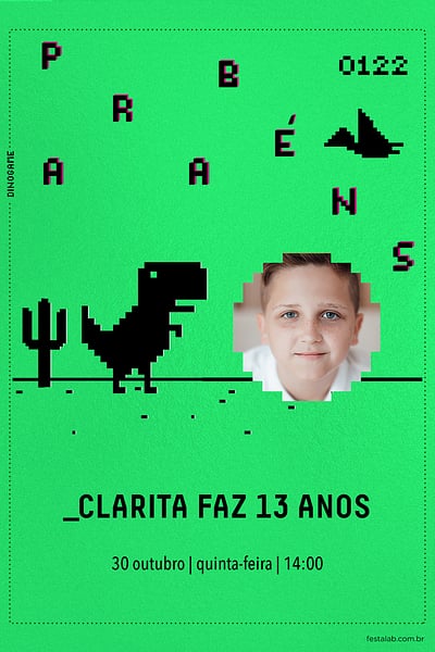 Modelo de Convite de Aniversario - Dino Game Convite Dino Game grátis para editar