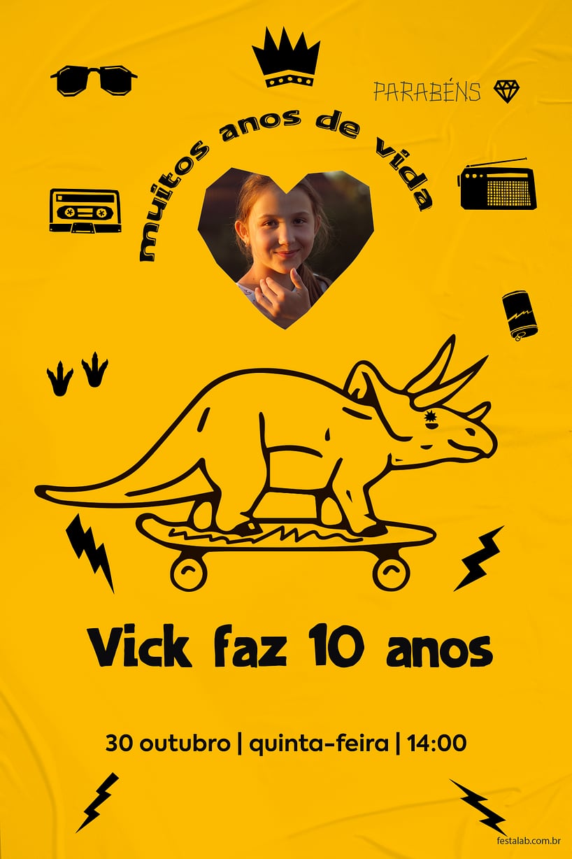 Convite Dino rock grátis para editar