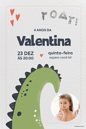 Modelo de Convite de Aniversario - Dino Timido Convite de Aniversario - Dino Timido