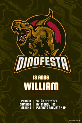 Modelo de Convite de Aniversario - Dinofesta laranja Convite de Aniversario - Dinofesta laranja