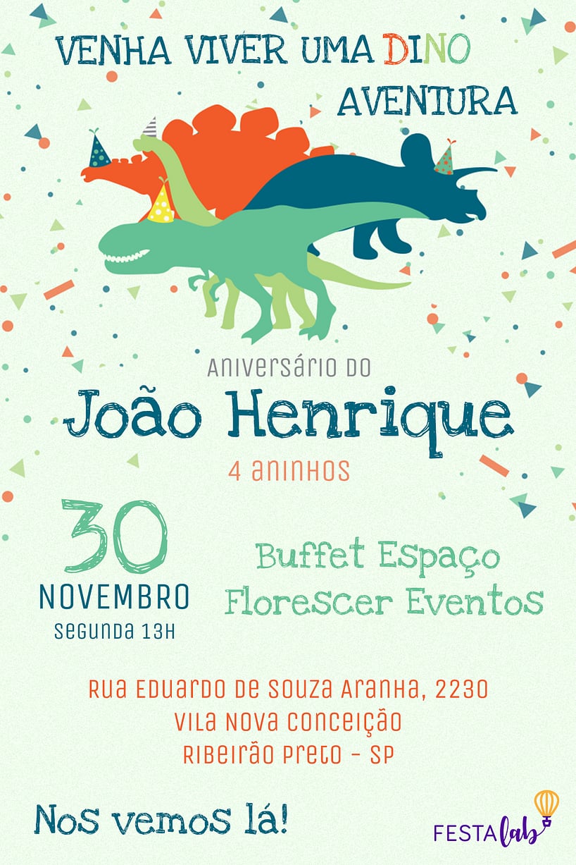 Convite de Aniversario - Dinossauros