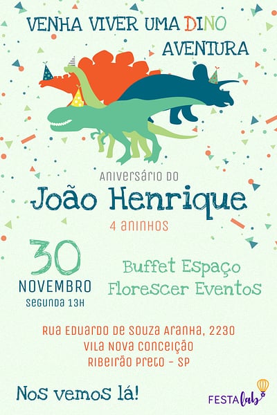 Modelo de Convite de Aniversario - Dinossauros Convite Dinossauros grátis para editar