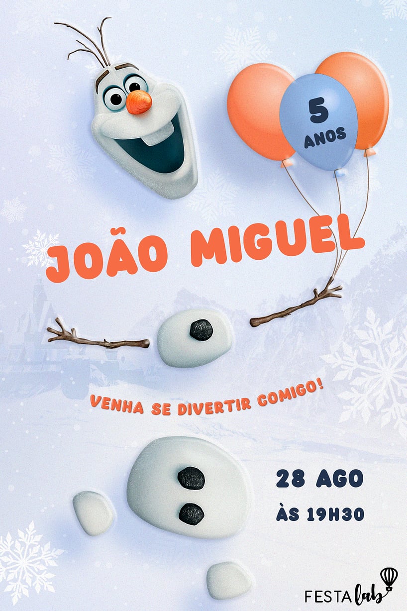 Convite Diversão com Olaf grátis para editar